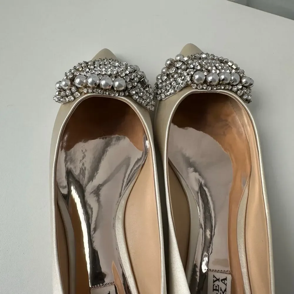 Badgley Mischka (9) Octavia Satin Ivory Embellished Flats - Bridal, Glam, Event - Picture 11 of 13